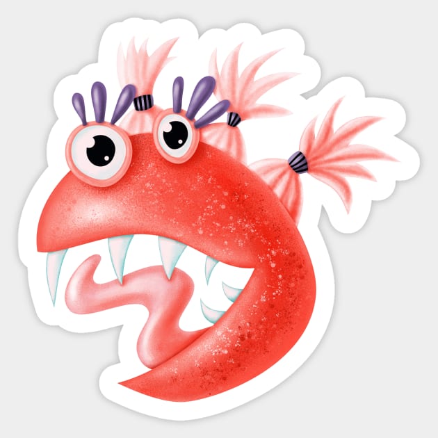 Crazy Pink Monster With Ponytails Sticker by Boriana Giormova